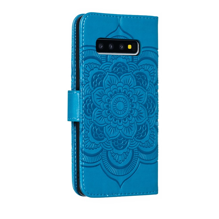 For Samsung Galaxy S10 Imprint Mandala Flower Leather Wallet Phone Case Cover - Baby Blue-4