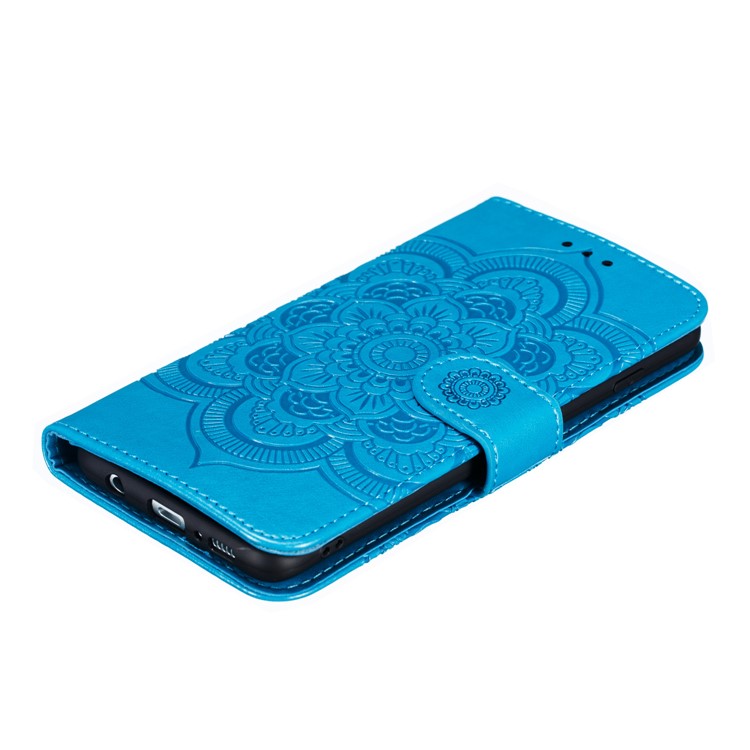 For Samsung Galaxy S10 Imprint Mandala Flower Leather Wallet Phone Case Cover - Baby Blue-5