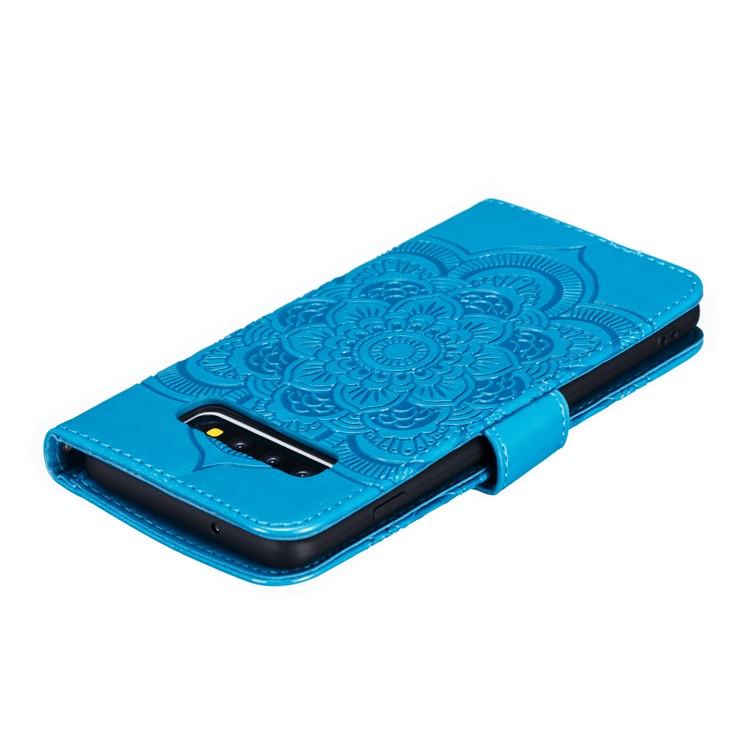 For Samsung Galaxy S10 Imprint Mandala Flower Leather Wallet Phone Case Cover - Baby Blue-6