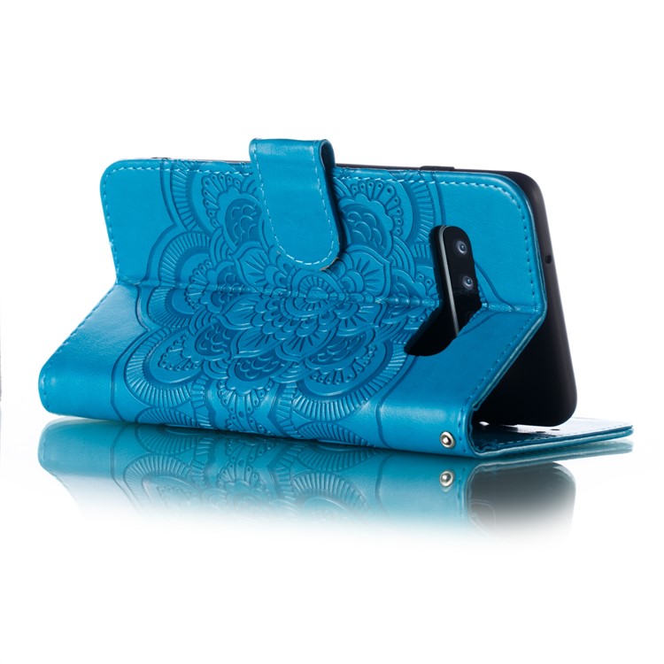 For Samsung Galaxy S10 Imprint Mandala Flower Leather Wallet Phone Case Cover - Baby Blue-7