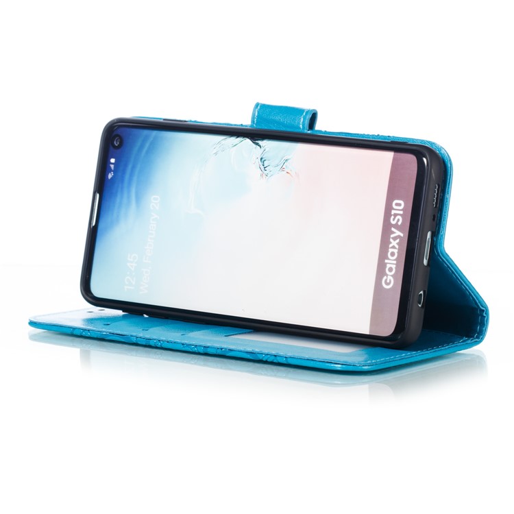 For Samsung Galaxy S10 Imprint Mandala Flower Leather Wallet Phone Case Cover - Baby Blue-8