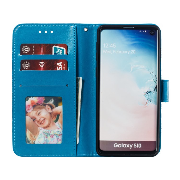 For Samsung Galaxy S10 Imprint Mandala Flower Leather Wallet Phone Case Cover - Baby Blue-9