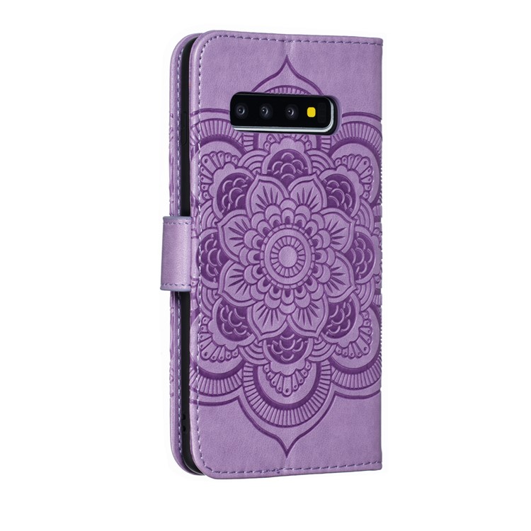 Для Samsung Galaxy S10 Отпечаток Мандала Цветок Кожаный Кошелек Чехол Для Телефона Чехол - Пурпурный-4