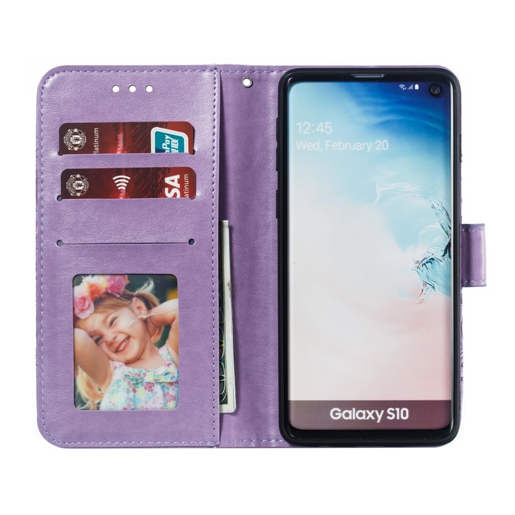 Для Samsung Galaxy S10 Отпечаток Мандала Цветок Кожаный Кошелек Чехол Для Телефона Чехол - Пурпурный-9