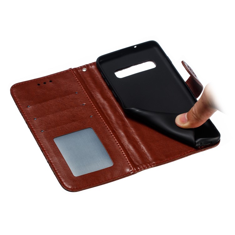 For Samsung Galaxy S10 Imprint Mandala Flower Leather Wallet Phone Case Cover - Brown-10
