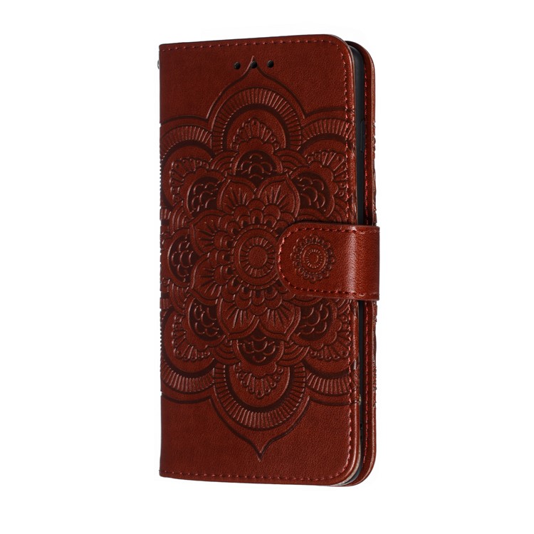 For Samsung Galaxy S10 Imprint Mandala Flower Leather Wallet Phone Case Cover - Brown-3