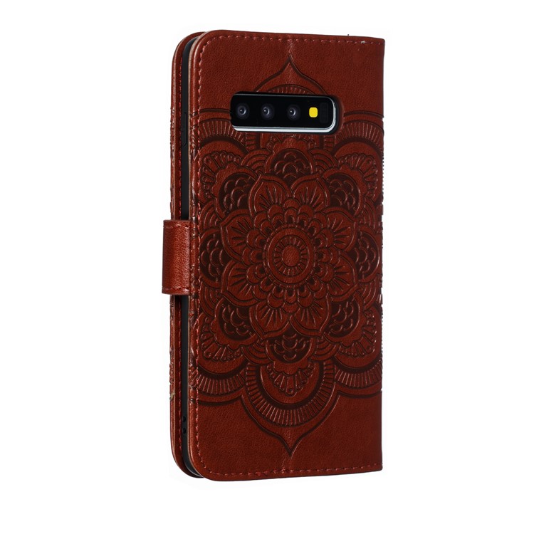 For Samsung Galaxy S10 Imprint Mandala Flower Leather Wallet Phone Case Cover - Brown-4