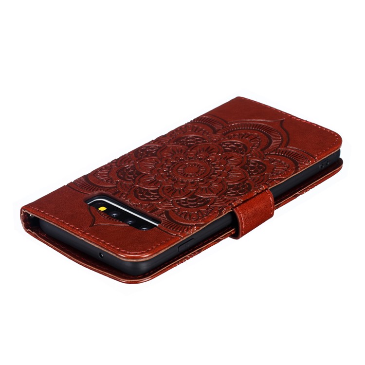 For Samsung Galaxy S10 Imprint Mandala Flower Leather Wallet Phone Case Cover - Brown-6