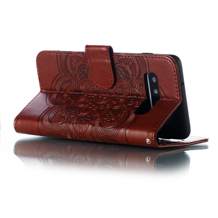 For Samsung Galaxy S10 Imprint Mandala Flower Leather Wallet Phone Case Cover - Brown-7