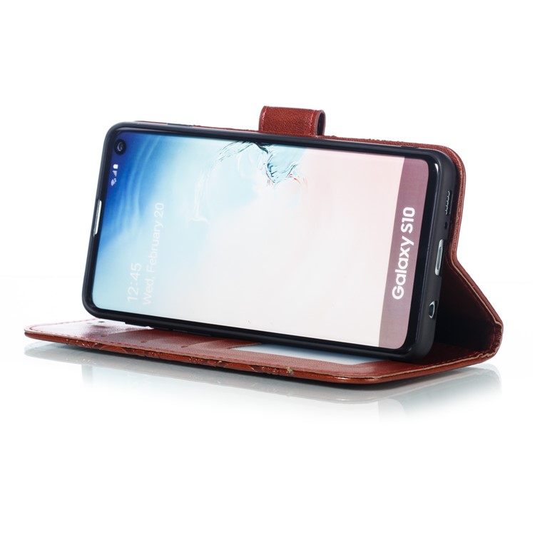 For Samsung Galaxy S10 Imprint Mandala Flower Leather Wallet Phone Case Cover - Brown-8