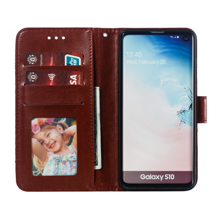 For Samsung Galaxy S10 Imprint Mandala Flower Leather Wallet Phone Case Cover - Brown-9