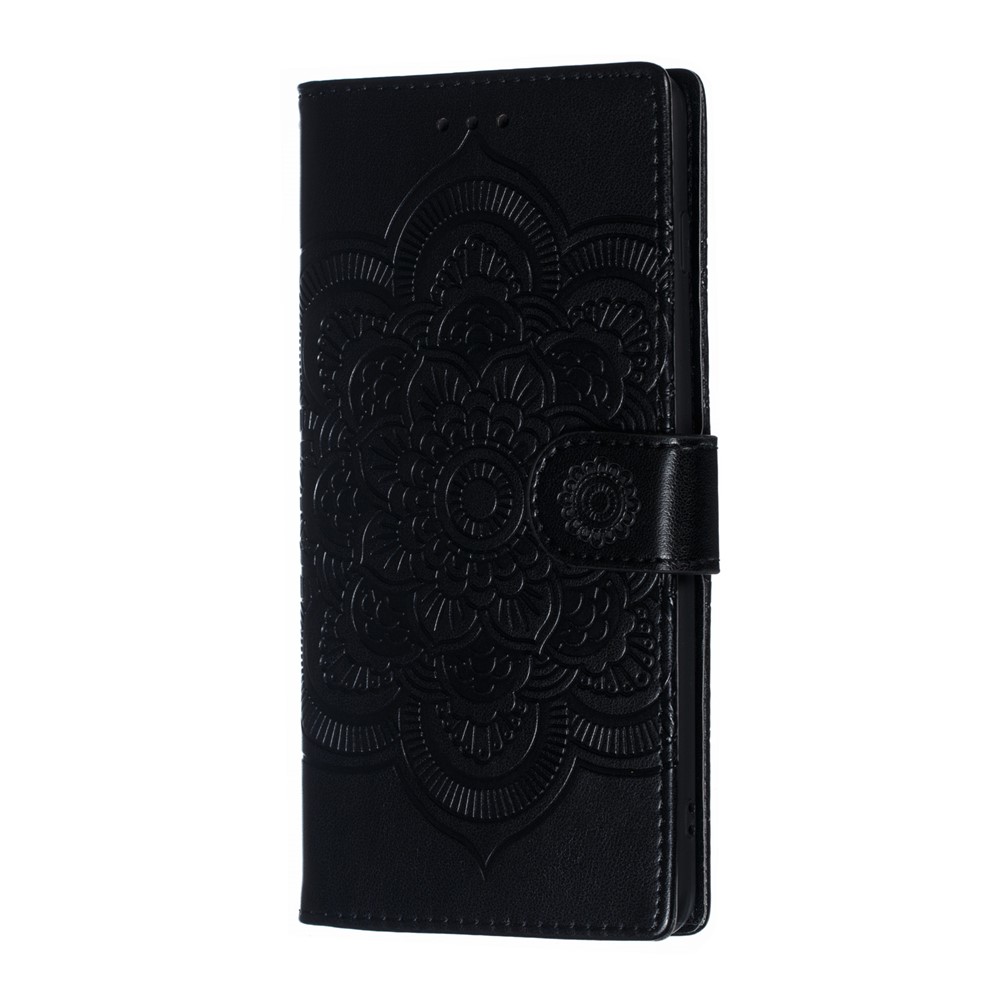 For Samsung Galaxy S10 Plus Imprint Mandala Flower Leather Wallet Case Phone Cover - Black-3