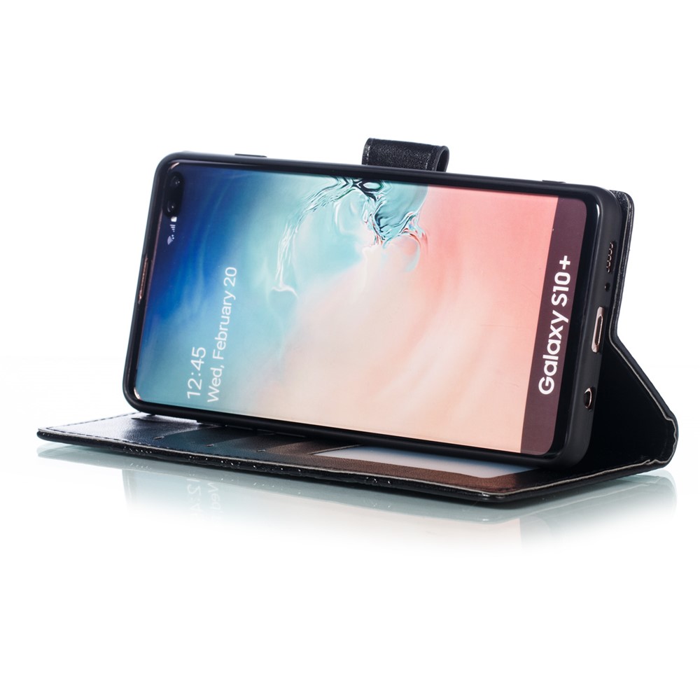 Für Samsung Galaxy S10 Plus Impressum Mandala Blume Leder Brieftasche Fall Telefonabdeckung - Schwarz