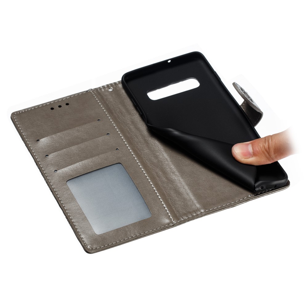 For Samsung Galaxy S10 Plus Imprint Mandala Flower Leather Wallet Case Phone Cover - Grey-10
