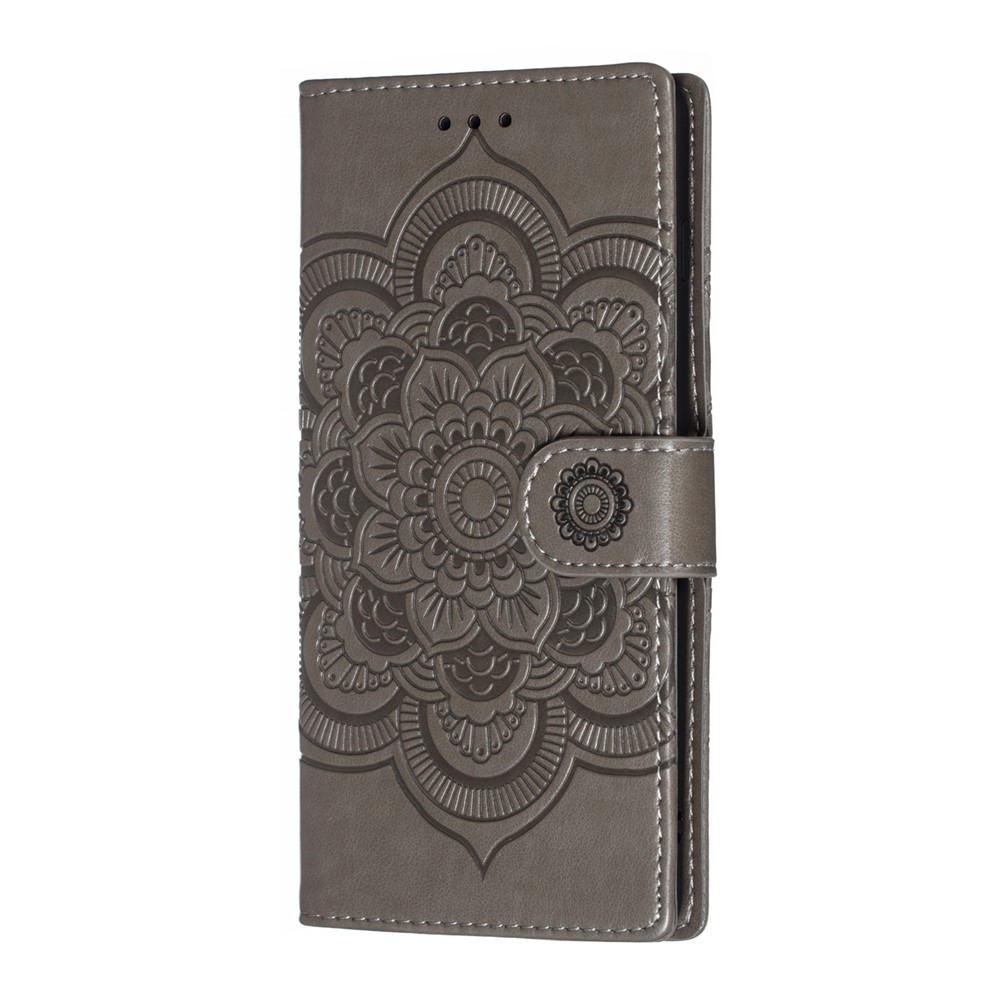 For Samsung Galaxy S10 Plus Imprint Mandala Flower Leather Wallet Case Phone Cover - Grey-3
