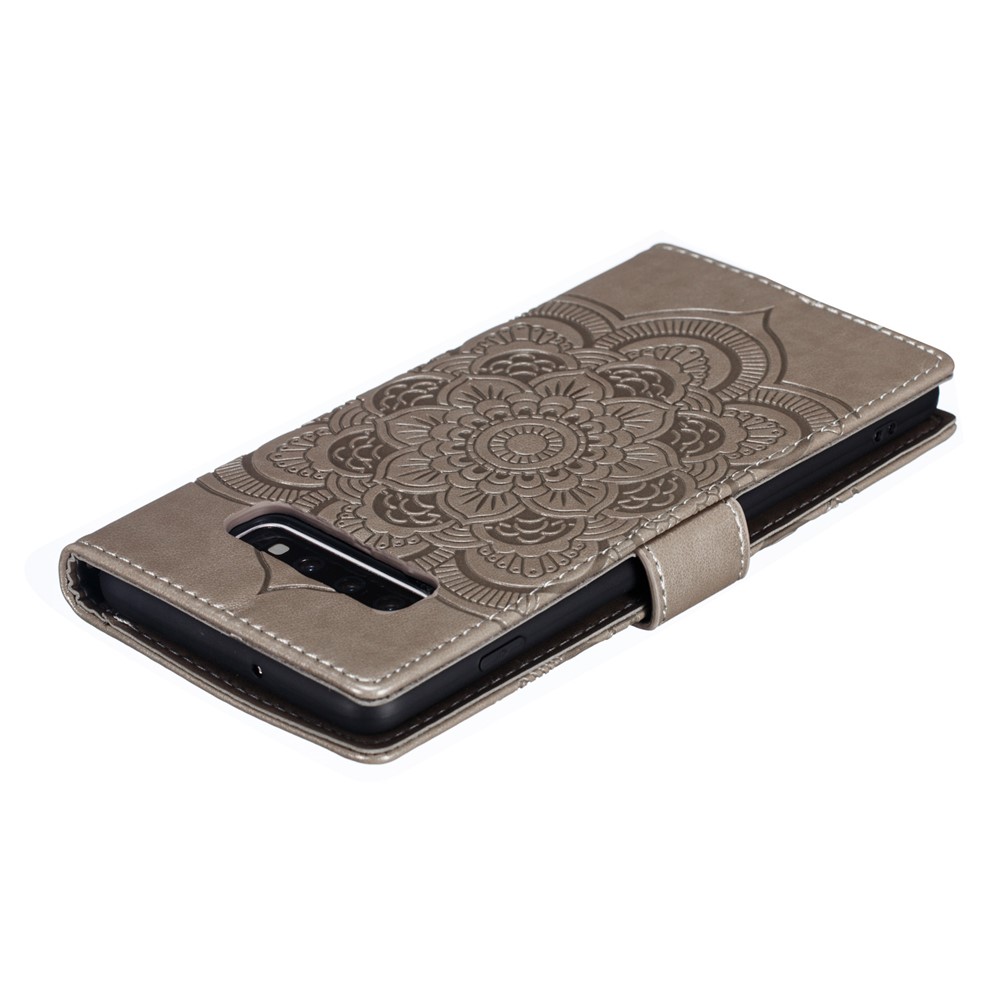 For Samsung Galaxy S10 Plus Imprint Mandala Flower Leather Wallet Case Phone Cover - Grey-6