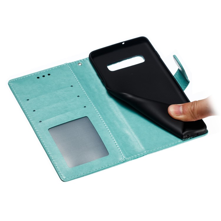 For Samsung Galaxy S10 Plus Imprint Mandala Flower Leather Wallet Case Phone Cover - Green-10