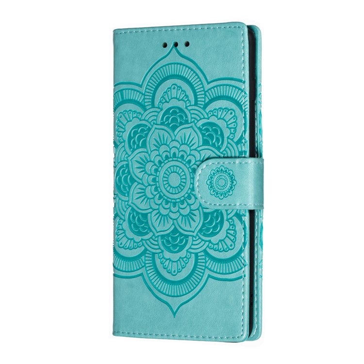 For Samsung Galaxy S10 Plus Imprint Mandala Flower Leather Wallet Case Phone Cover - Green-3