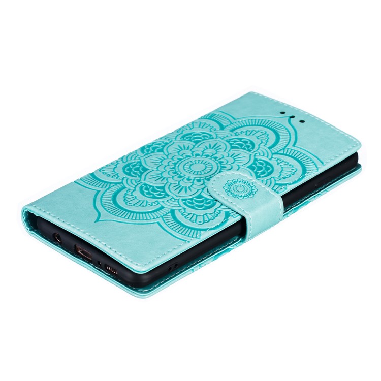 For Samsung Galaxy S10 Plus Imprint Mandala Flower Leather Wallet Case Phone Cover - Green-5