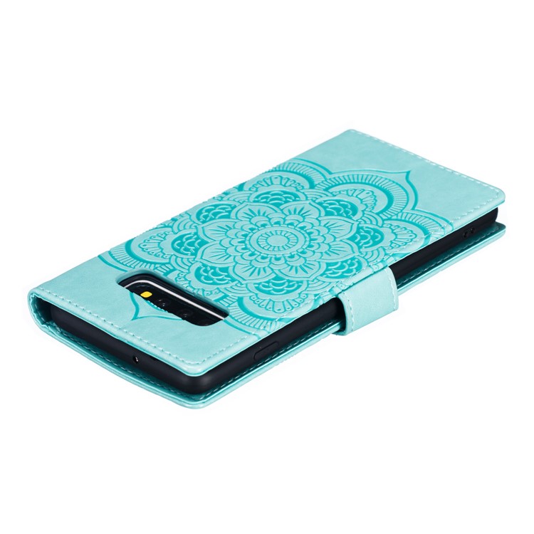 For Samsung Galaxy S10 Plus Imprint Mandala Flower Leather Wallet Case Phone Cover - Green-6