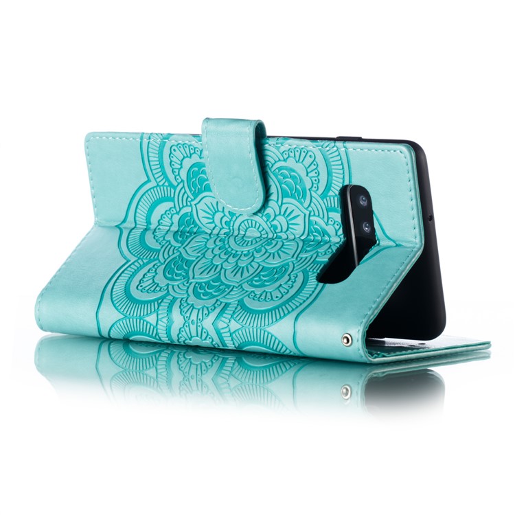 For Samsung Galaxy S10 Plus Imprint Mandala Flower Leather Wallet Case Phone Cover - Green-7