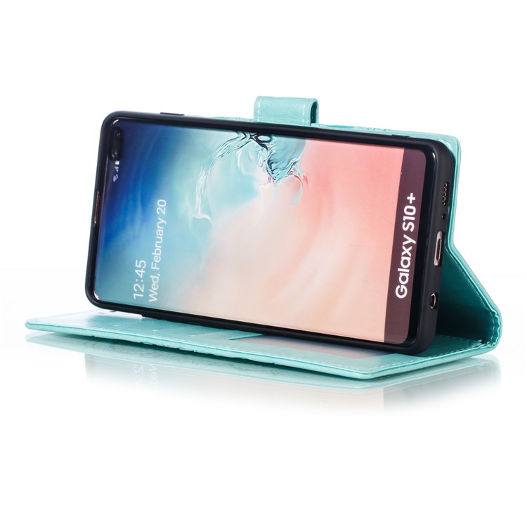 For Samsung Galaxy S10 Plus Imprint Mandala Flower Leather Wallet Case Phone Cover - Green-8