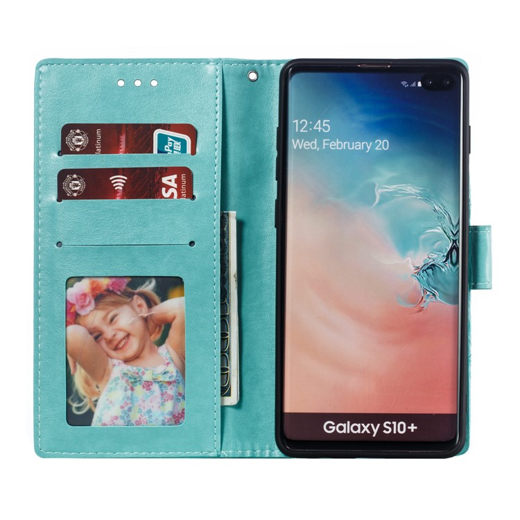 For Samsung Galaxy S10 Plus Imprint Mandala Flower Leather Wallet Case Phone Cover - Green-9