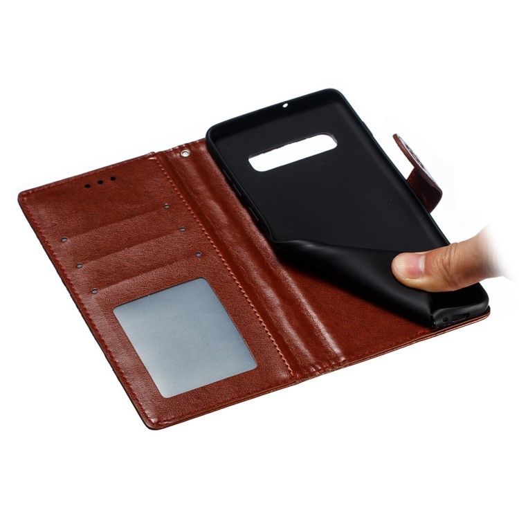 For Samsung Galaxy S10 Plus Imprint Mandala Flower Leather Wallet Case Phone Cover - Brown-10