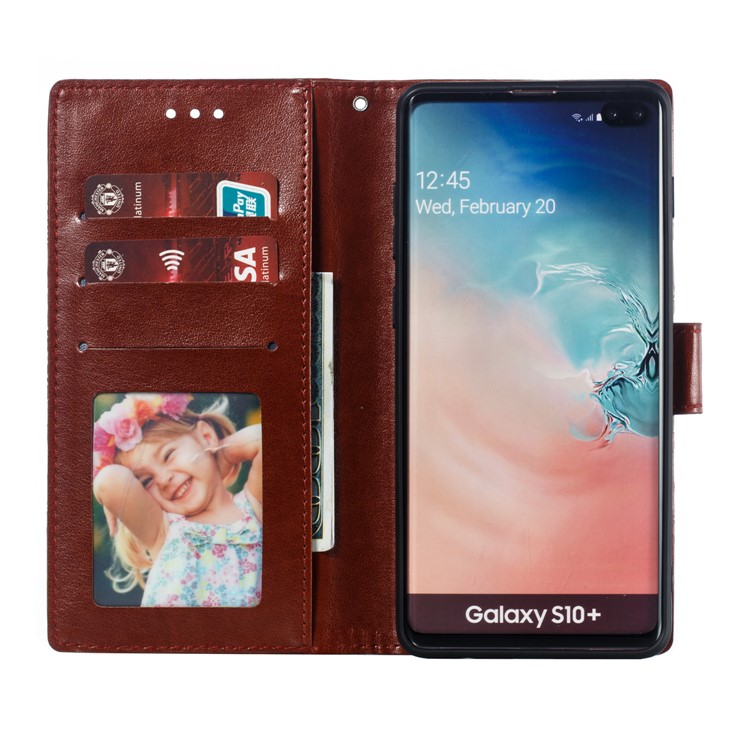 For Samsung Galaxy S10 Plus Imprint Mandala Flower Leather Wallet Case Phone Cover - Brown-9