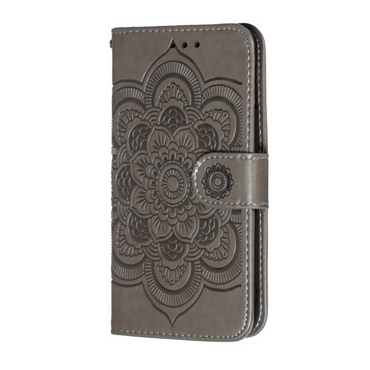 For Samsung Galaxy S10e Imprint Mandala Flower Leather Wallet Phone Cover Case - Grey-3