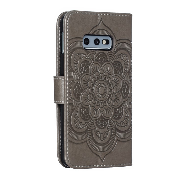 For Samsung Galaxy S10e Imprint Mandala Flower Leather Wallet Phone Cover Case - Grey-4
