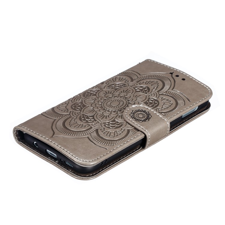 For Samsung Galaxy S10e Imprint Mandala Flower Leather Wallet Phone Cover Case - Grey-5