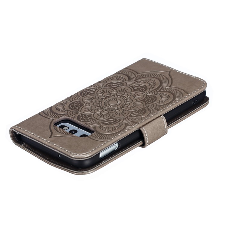 For Samsung Galaxy S10e Imprint Mandala Flower Leather Wallet Phone Cover Case - Grey-6