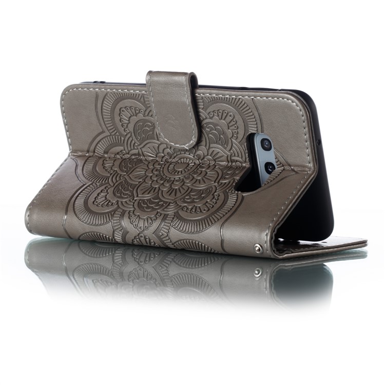 For Samsung Galaxy S10e Imprint Mandala Flower Leather Wallet Phone Cover Case - Grey-7