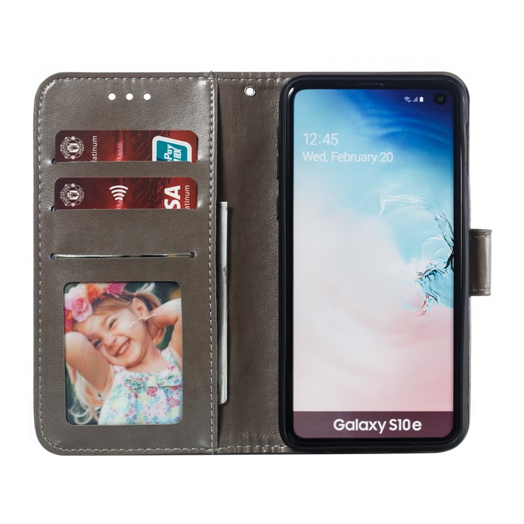 For Samsung Galaxy S10e Imprint Mandala Flower Leather Wallet Phone Cover Case - Grey-9