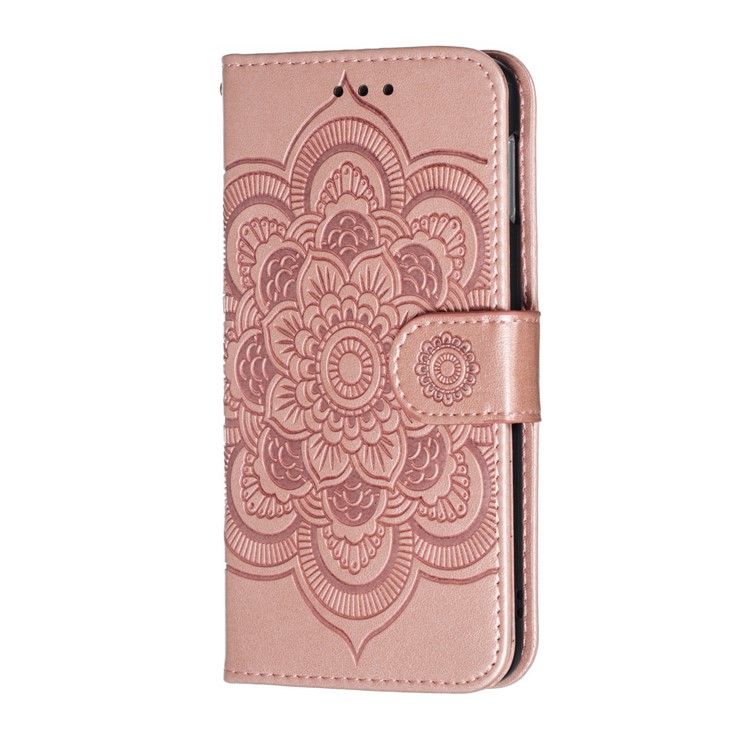 For Samsung Galaxy S10e Imprint Mandala Flower Leather Wallet Phone Cover Case - Rose Gold-3