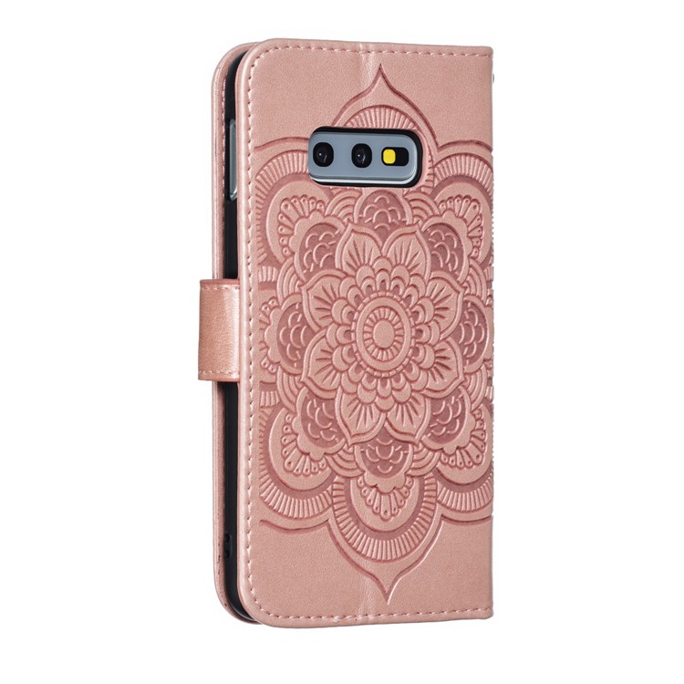 For Samsung Galaxy S10e Imprint Mandala Flower Leather Wallet Phone Cover Case - Rose Gold-4