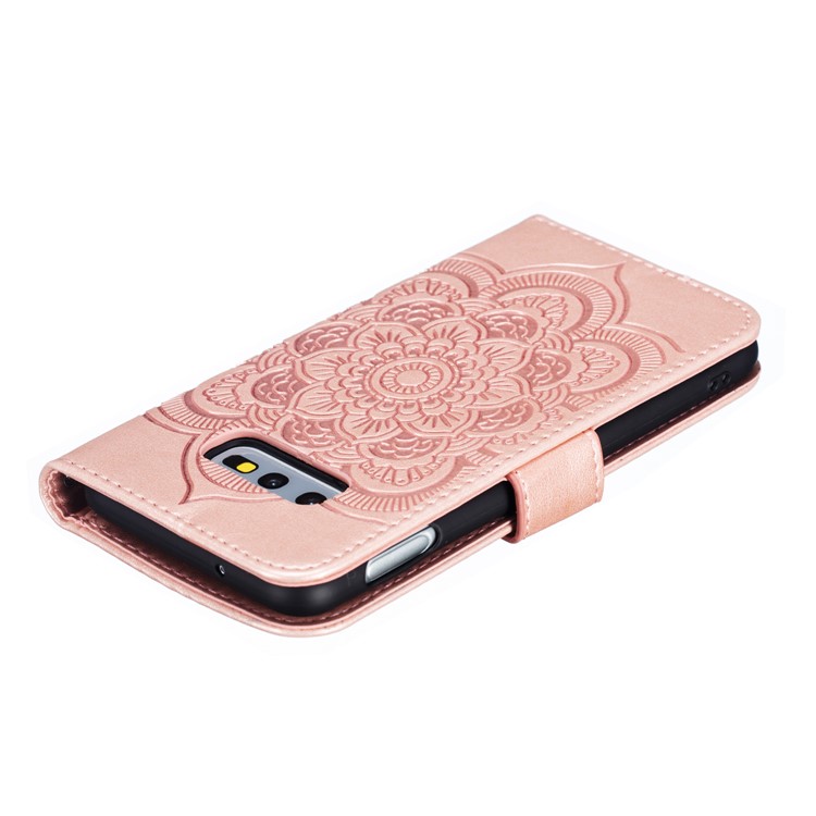 For Samsung Galaxy S10e Imprint Mandala Flower Leather Wallet Phone Cover Case - Rose Gold-6