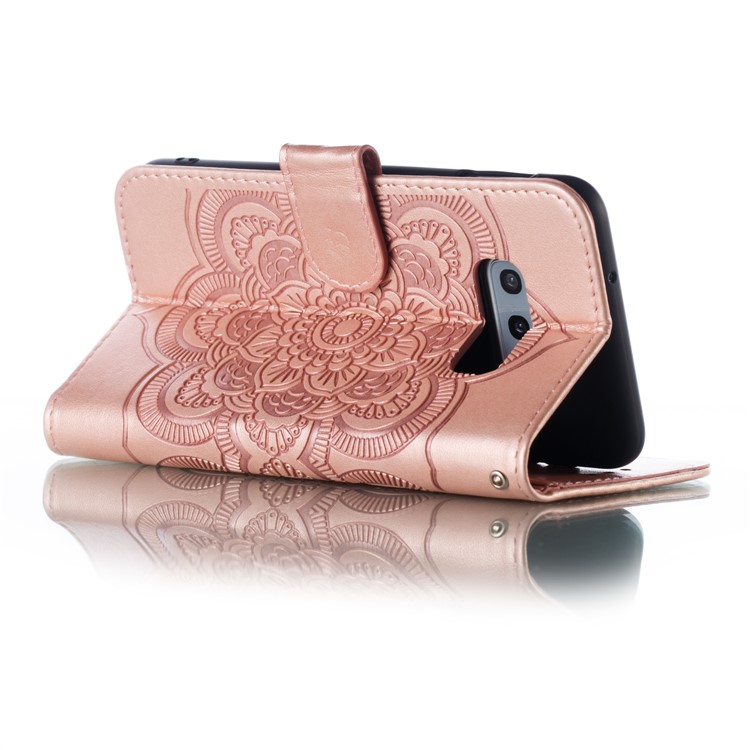 For Samsung Galaxy S10e Imprint Mandala Flower Leather Wallet Phone Cover Case - Rose Gold-7