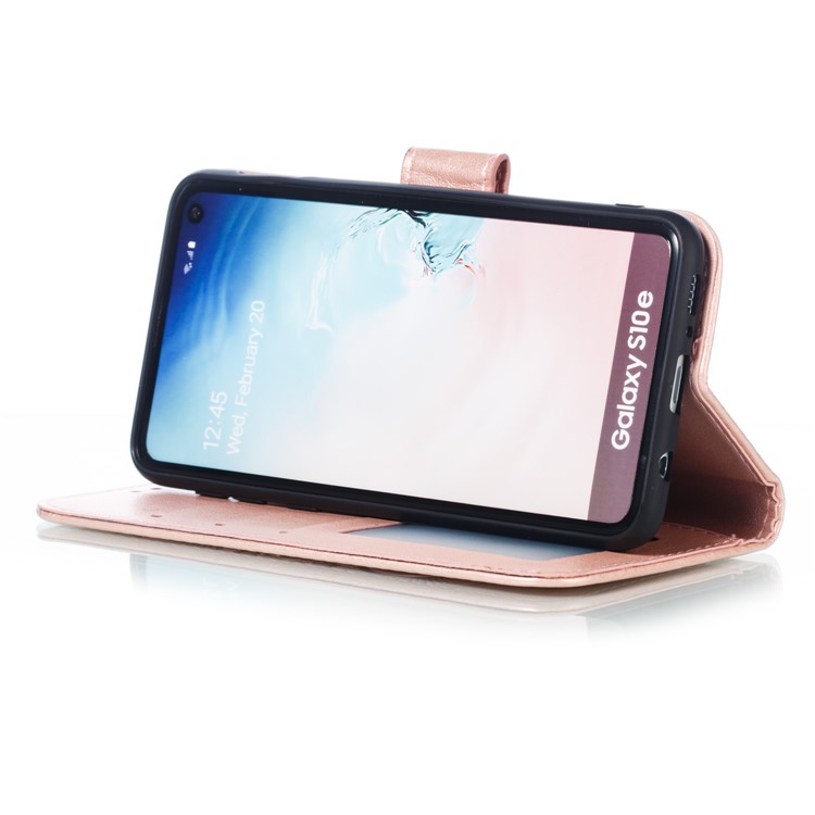 For Samsung Galaxy S10e Imprint Mandala Flower Leather Wallet Phone Cover Case - Rose Gold-8