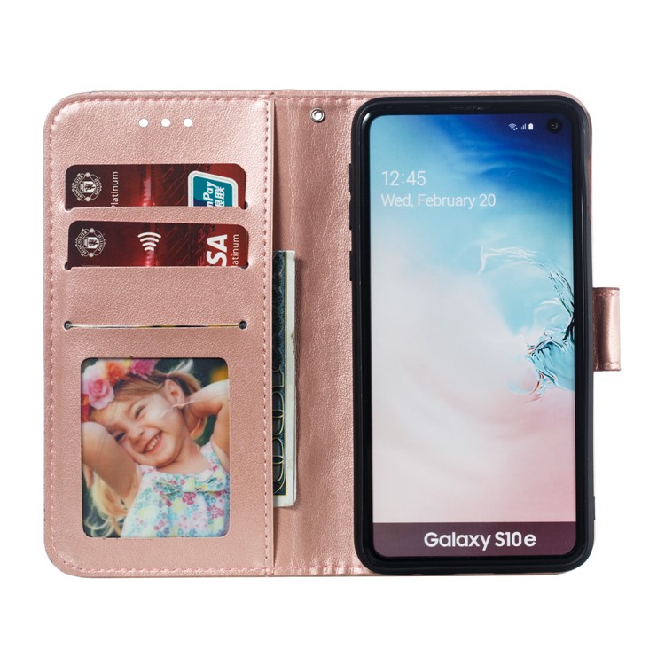 For Samsung Galaxy S10e Imprint Mandala Flower Leather Wallet Phone Cover Case - Rose Gold-9