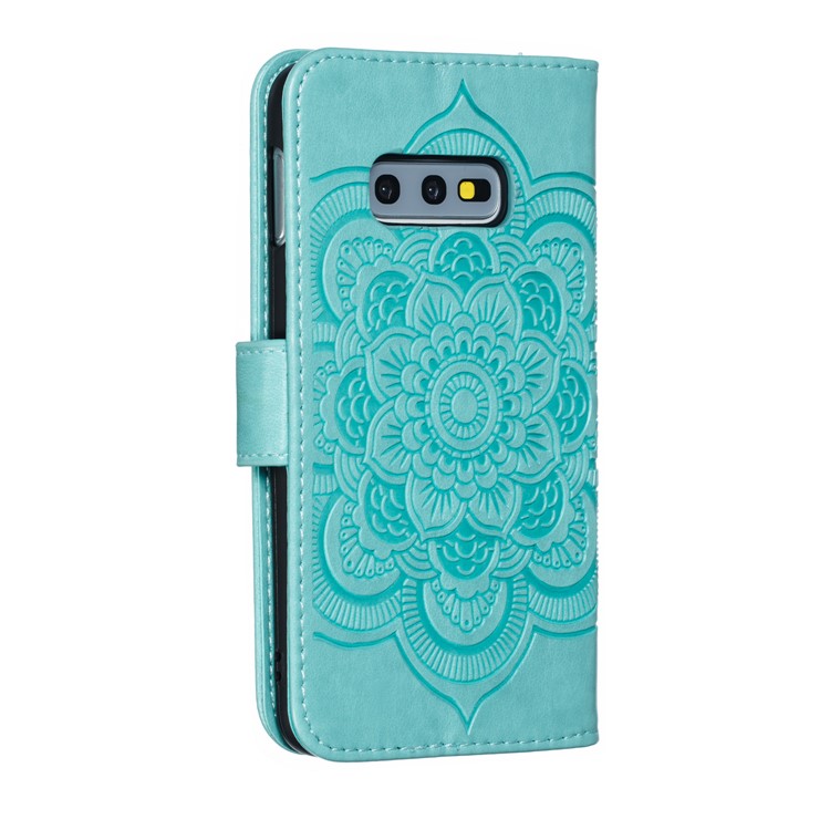 For Samsung Galaxy S10e Imprint Mandala Flower Leather Wallet Phone Cover Case - Green-4