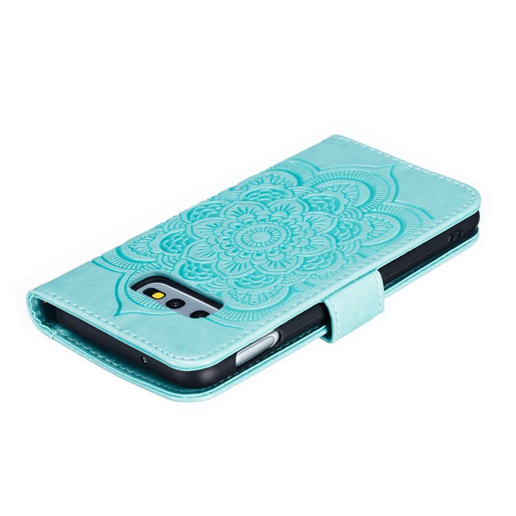 For Samsung Galaxy S10e Imprint Mandala Flower Leather Wallet Phone Cover Case - Green-6