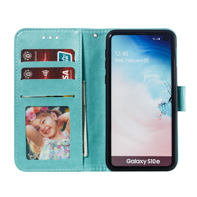 For Samsung Galaxy S10e Imprint Mandala Flower Leather Wallet Phone Cover Case - Green-9