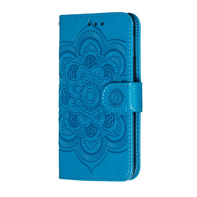 For Samsung Galaxy S10e Imprint Mandala Flower Leather Wallet Phone Cover Case - Blue-3