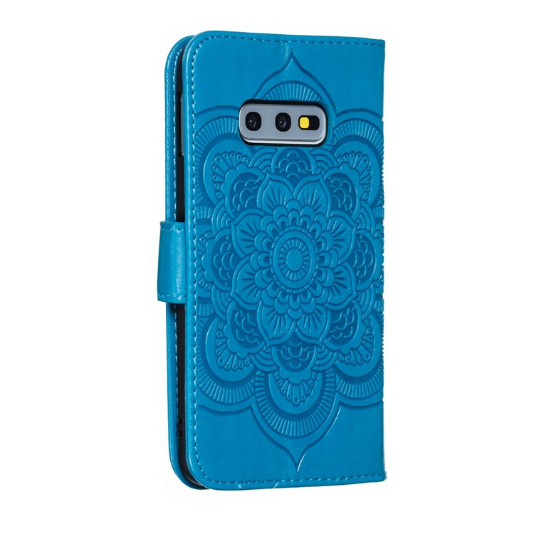 For Samsung Galaxy S10e Imprint Mandala Flower Leather Wallet Phone Cover Case - Blue-4