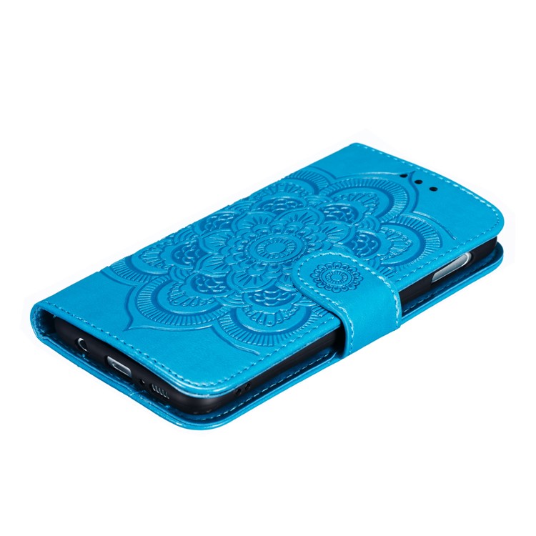 For Samsung Galaxy S10e Imprint Mandala Flower Leather Wallet Phone Cover Case - Blue-5
