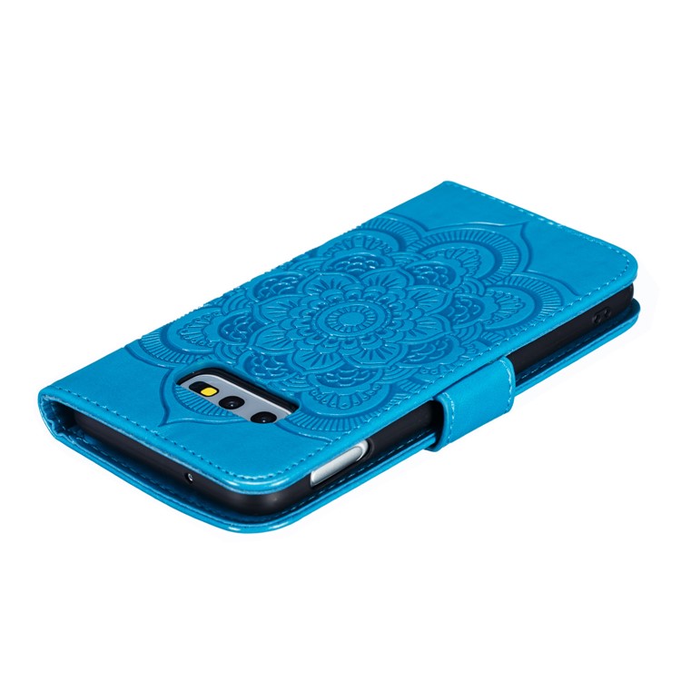 For Samsung Galaxy S10e Imprint Mandala Flower Leather Wallet Phone Cover Case - Blue-6