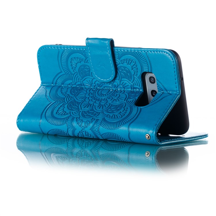 For Samsung Galaxy S10e Imprint Mandala Flower Leather Wallet Phone Cover Case - Blue-7