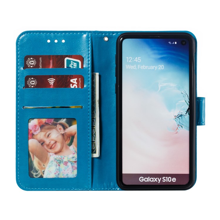 For Samsung Galaxy S10e Imprint Mandala Flower Leather Wallet Phone Cover Case - Blue-9